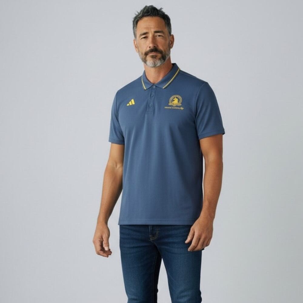 Adidas 2024 Boston Marathon Short Sleeve Polo Shirt NWT Men's Sz L Preloved Ink
